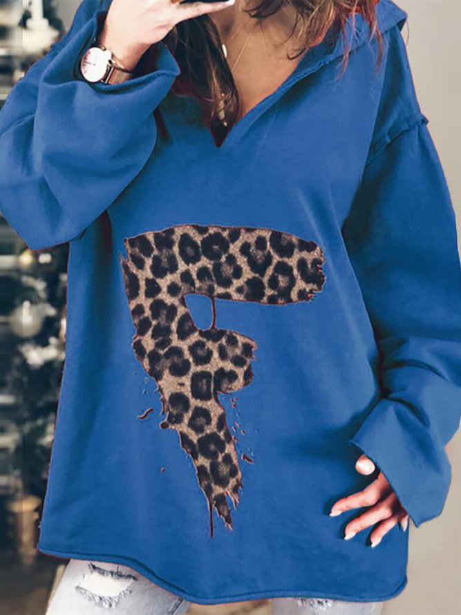 Leopard Printed Long Sleeves Hooded Sweatshirts