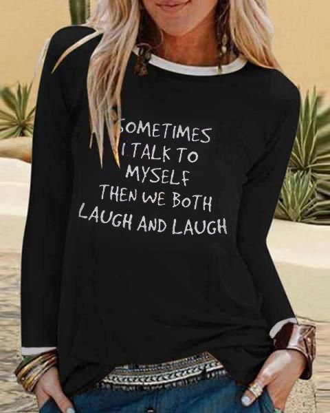 Casual personality basic letter print hit color long-sleeved T-shirt