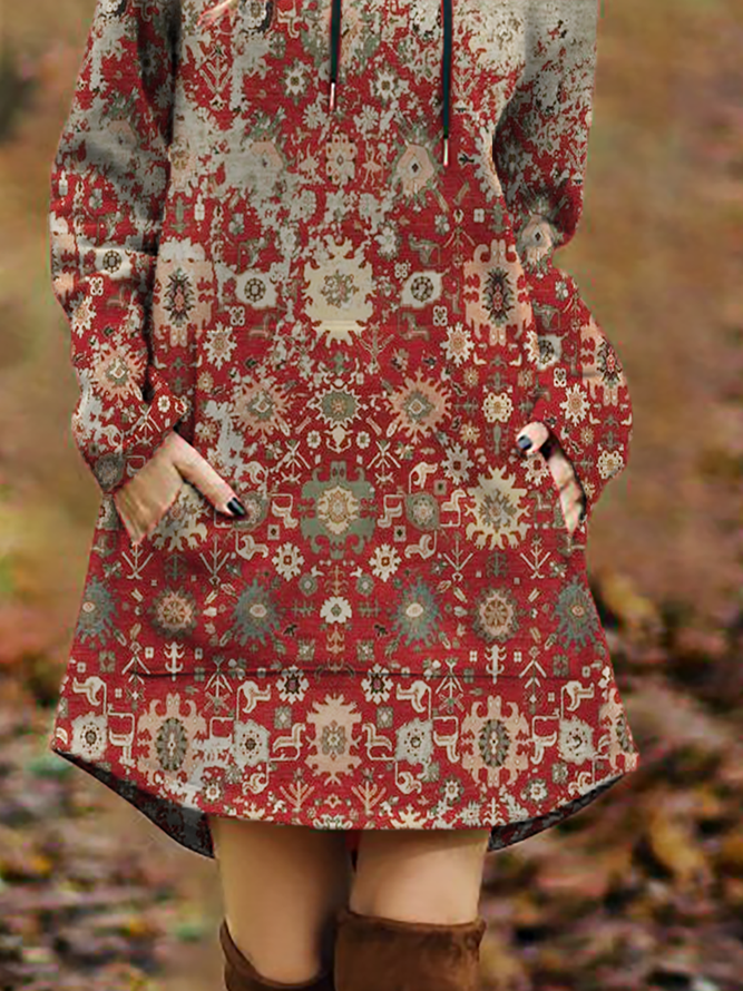 Long Sleeve Hoodie Knitting Dress