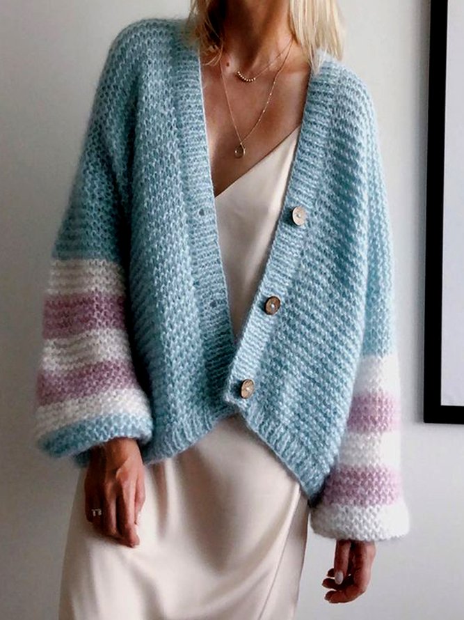 Vacation Striped Blue Knit Sweater coat