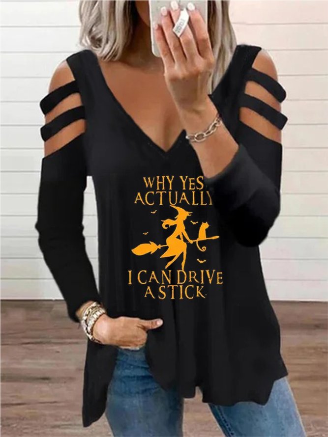 Sexy Letter V Neck Long Sleeve Tops