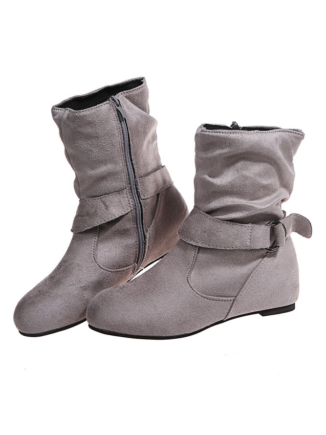 Plain Buckle Zipper Casual Inner Heightening Boots