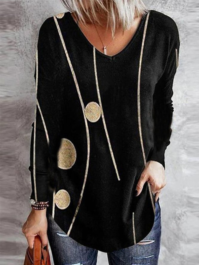 Vintage Printed V Neck Cotton-Blend T-shirt