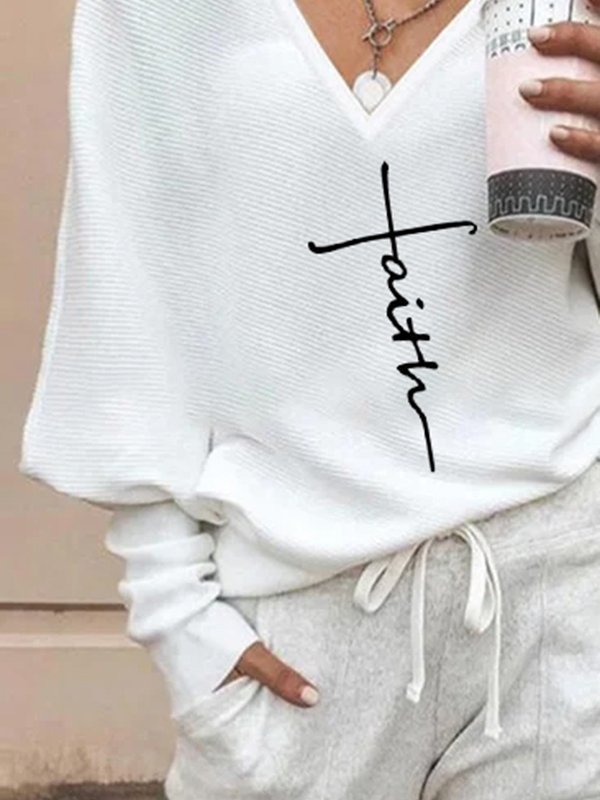Sexy Letter V Neck Long Sleeve T-shirt
