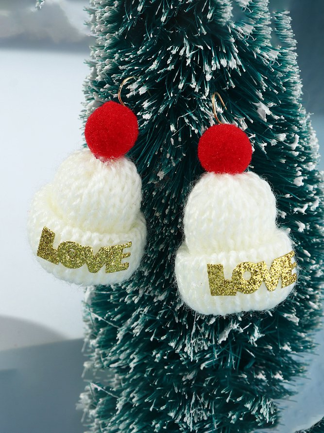 Christmas Hat Love Wool Earrings Xmas Earrings