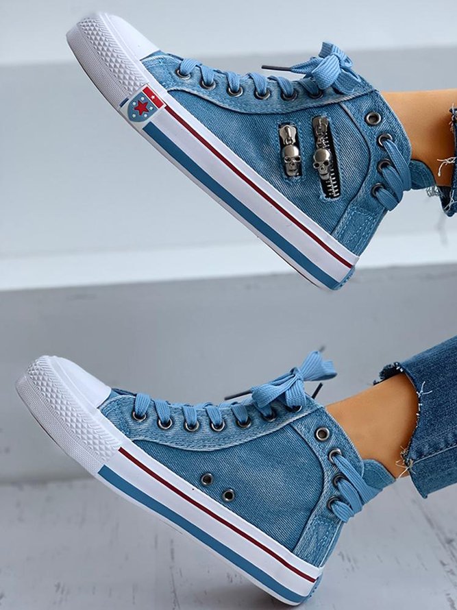 Casual Skull Zipper Lace-up Canvas Shoes