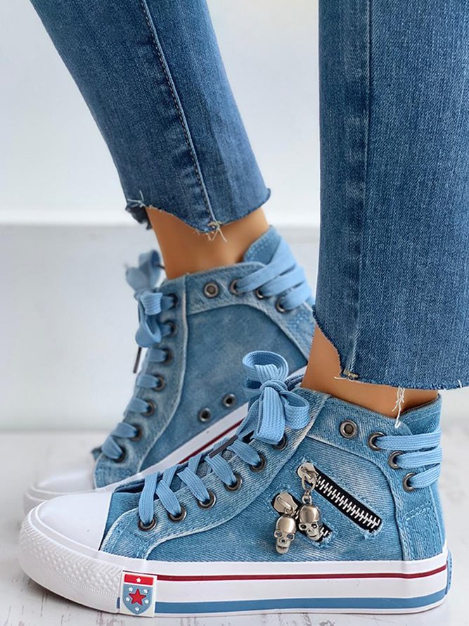 Casual Skull Zipper Lace-up Canvas Shoes