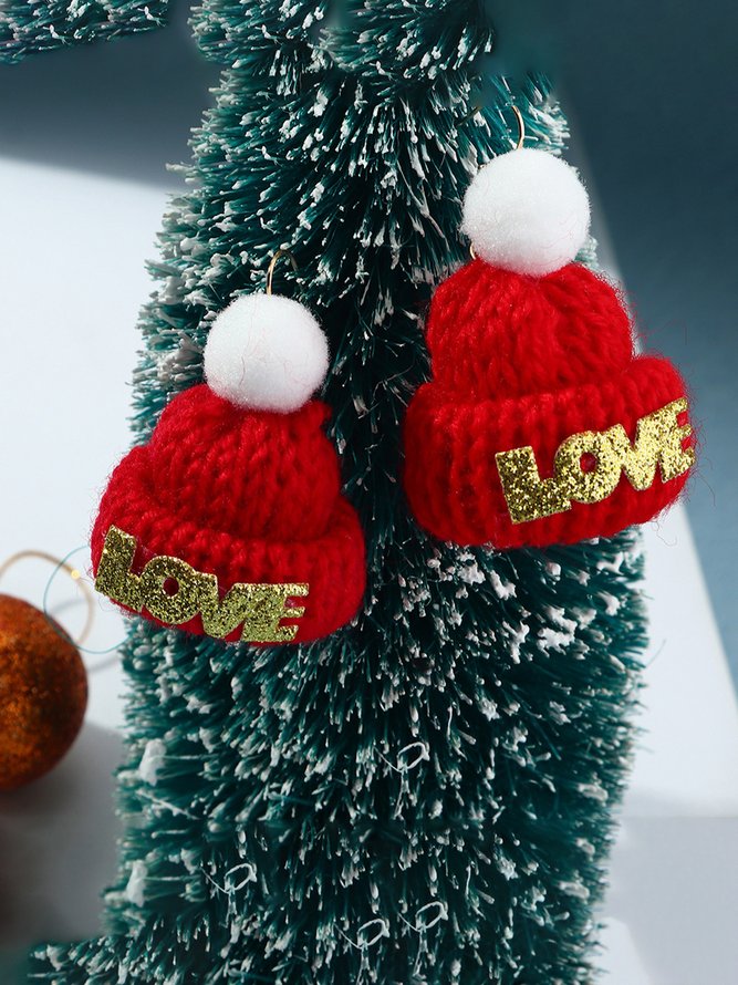 Christmas Hat Love Wool Earrings Xmas Earrings