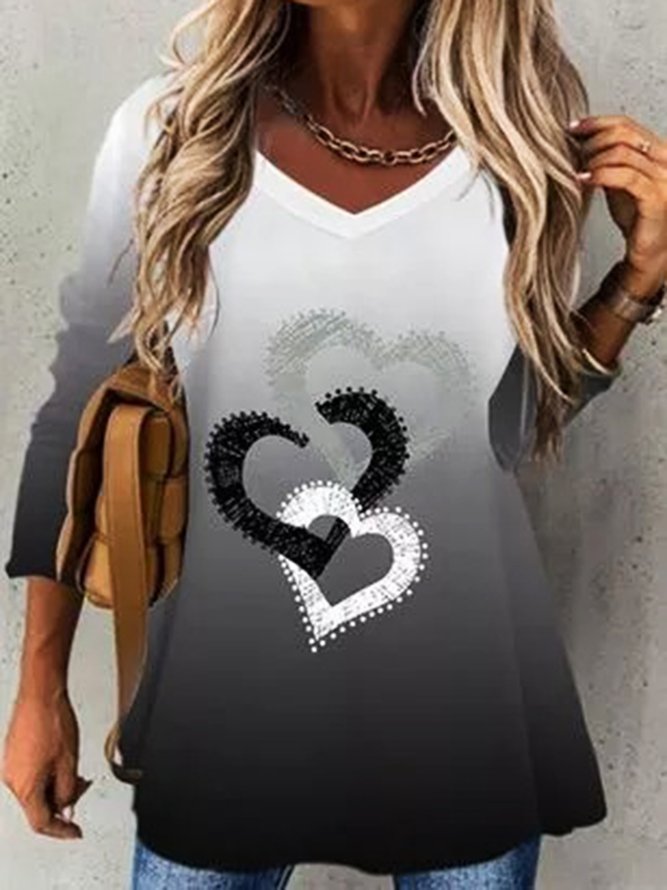 Printed Casual V Neck Long sleeve Tops
