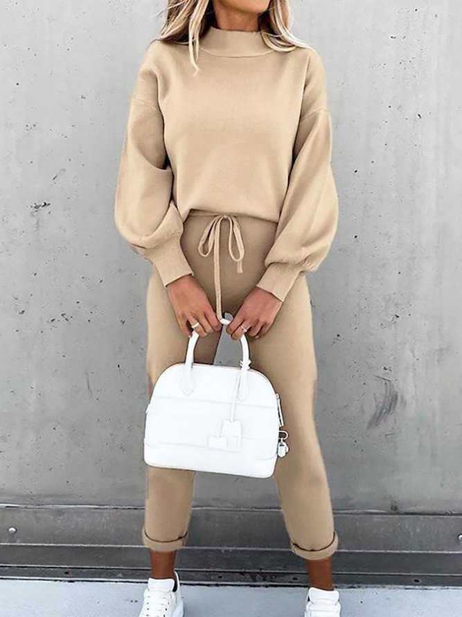 Casual Long Sleeves Crew Neck Solid Two Piece Sets