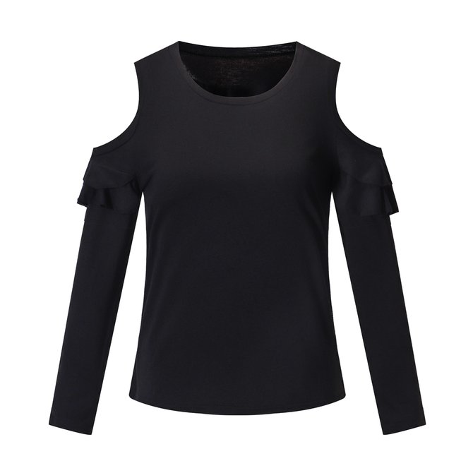 Crew Neck Regular Fit Casual Frill Sleeve Tops
