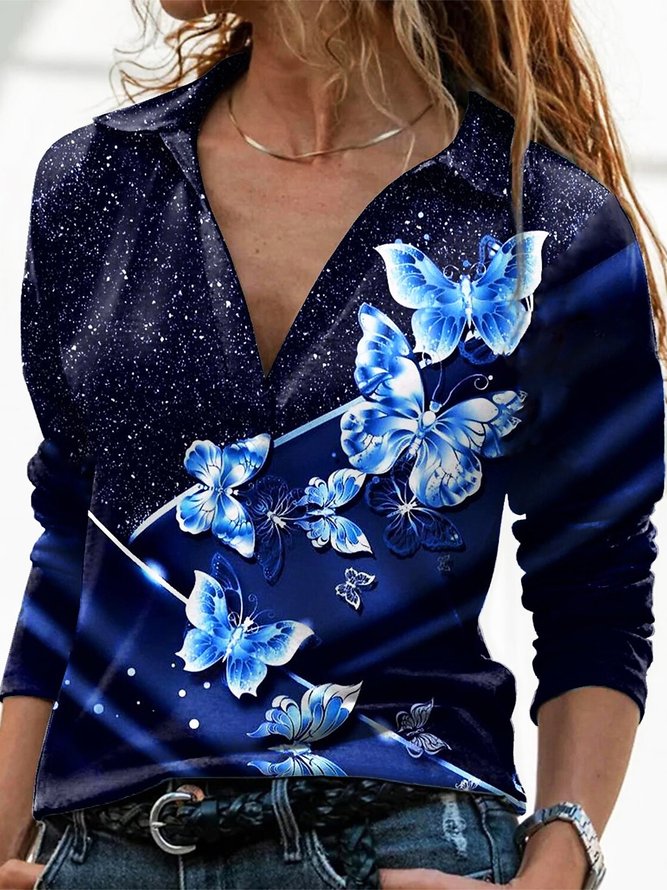 Butterfly Printed Casual Loosen Tops