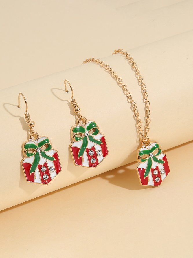 Christmas Gift Rhinestone Earrings Necklace Xmas Necklace