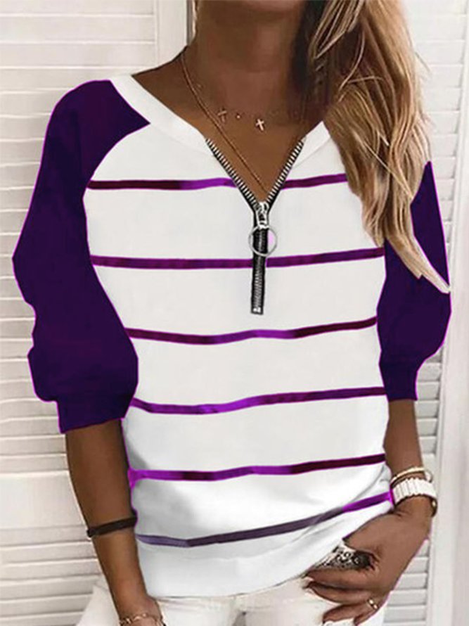 Simple Long Sleeve Striped Top