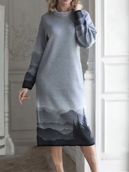 Casual Landscape painting Knitting Dress