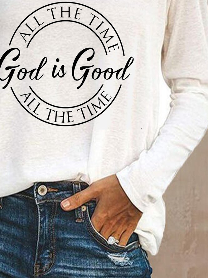 All The Time God Is Good Letters Printed Long Sleeves V Neck Casual Top