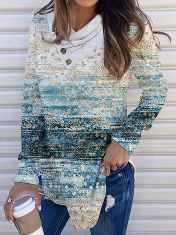 Printed V Neck Casual Long Sleeve Tops
