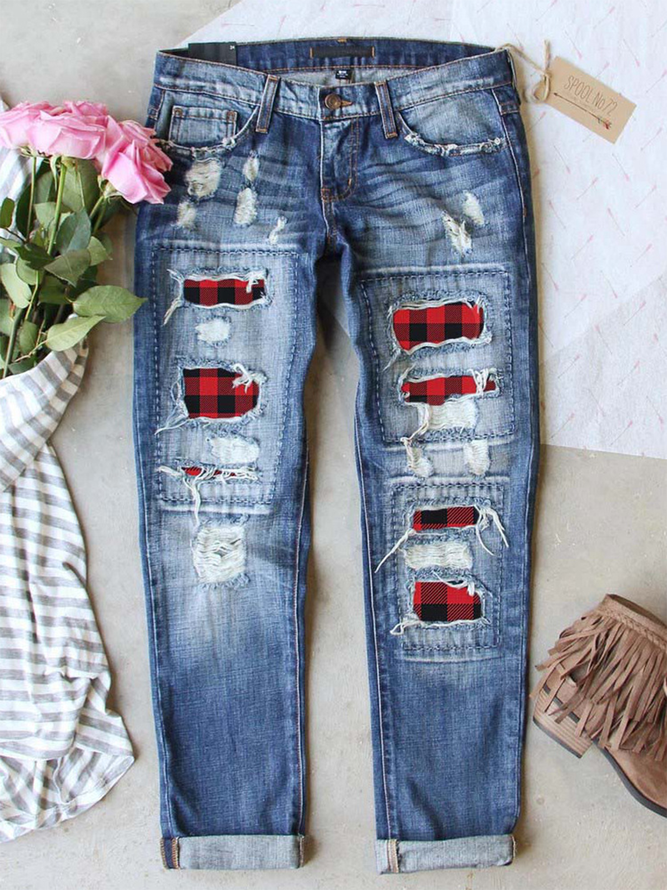 Denim Casual Printed Jeans