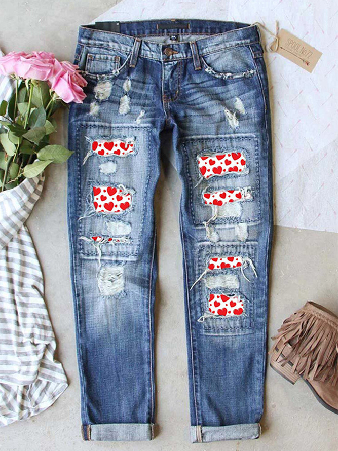 Denim Casual Printed Jeans
