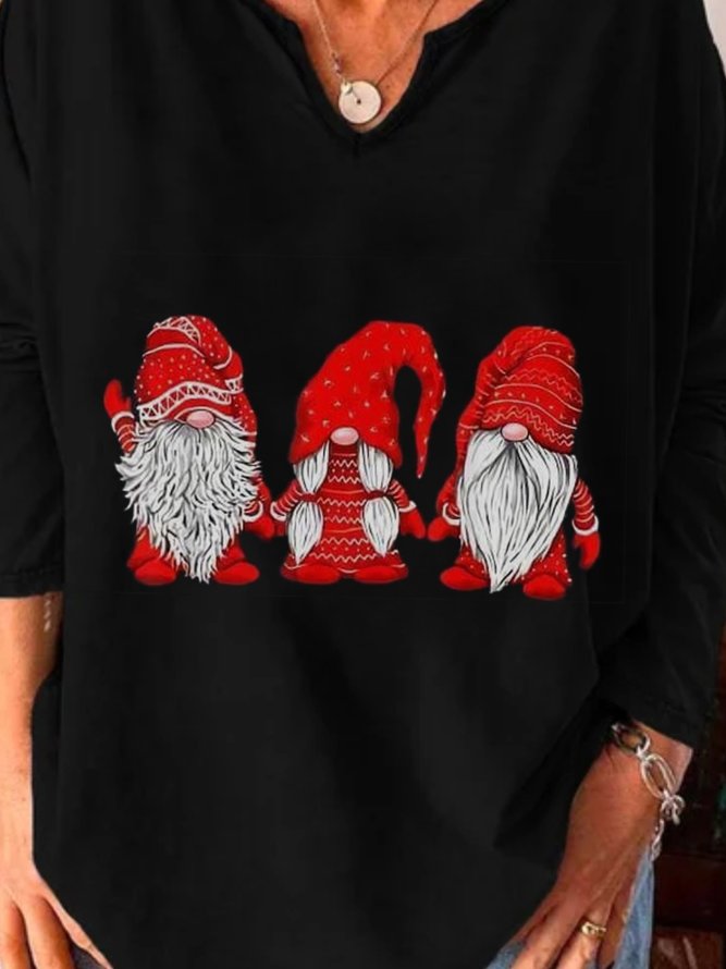Christmas Xmas Long Sleeve U Neck Plus Size Printed Tops T-shirts