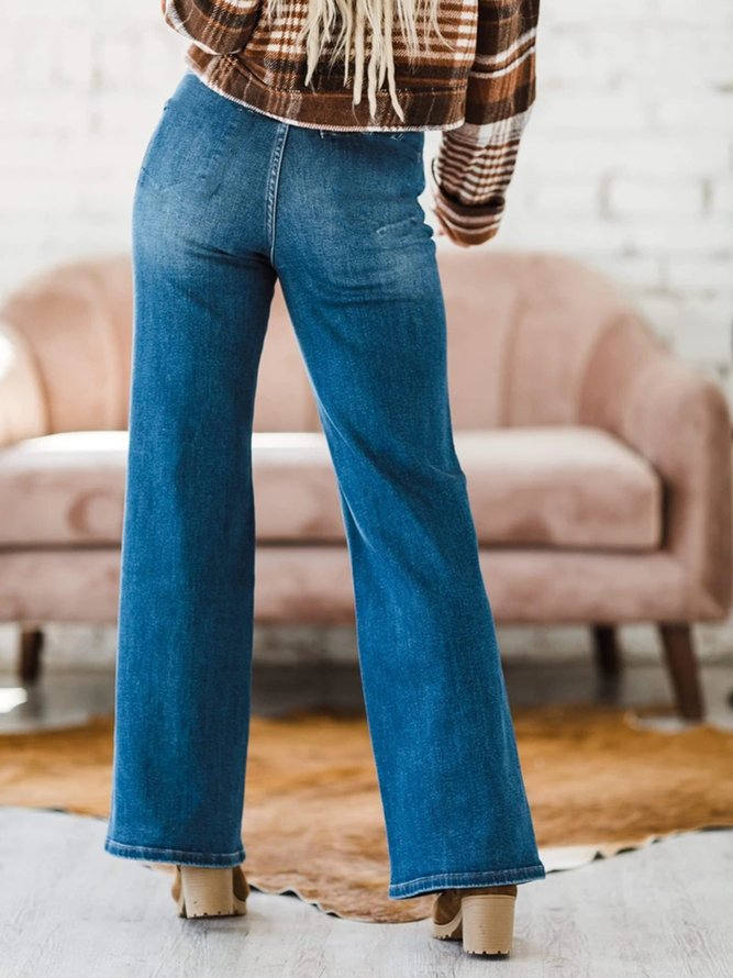 Denim Plain Pockets buttoned Jeans