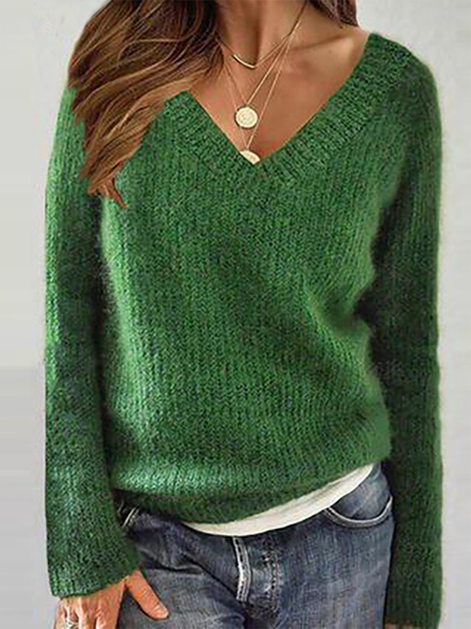 Plain Casual V neck Sweater