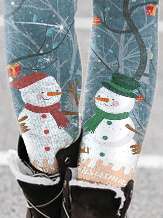 Christmas Snowman Flannel Pants Xmas Leggings