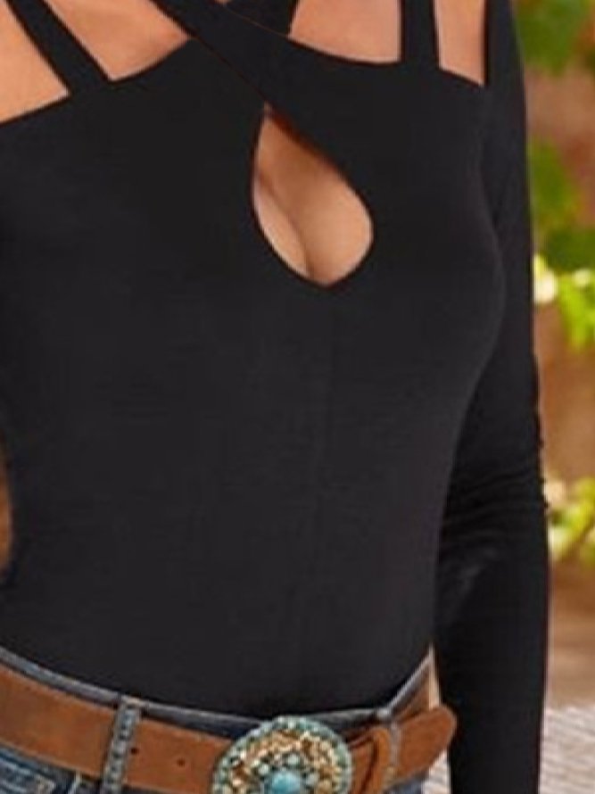 Casual Solid Long Sleeve Tops