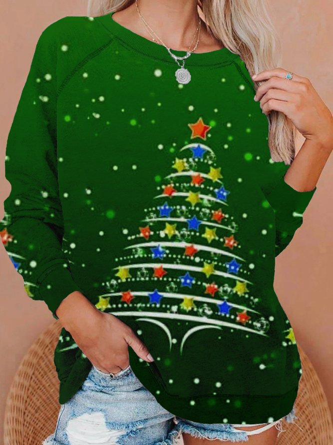 Christmas Xmas Tree Long Sleeve Round Neck Printed Top Sweatshirt Xmas Hoodies