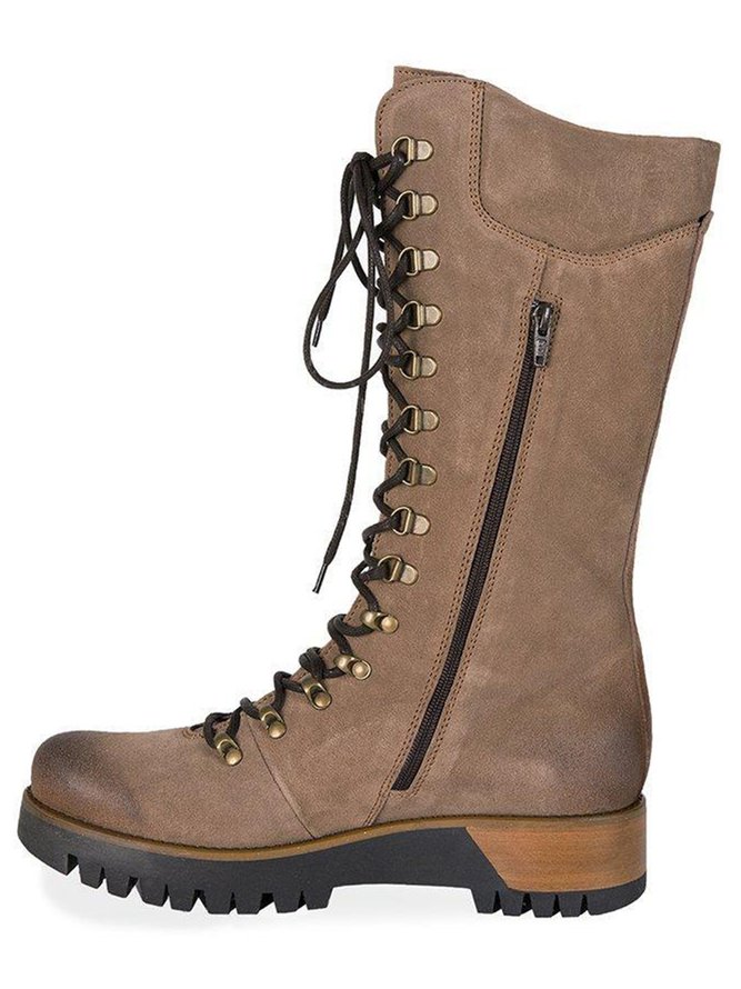 Retro Suede Zipper Martin Combat Boots Shoes Zolucky Boots Brown