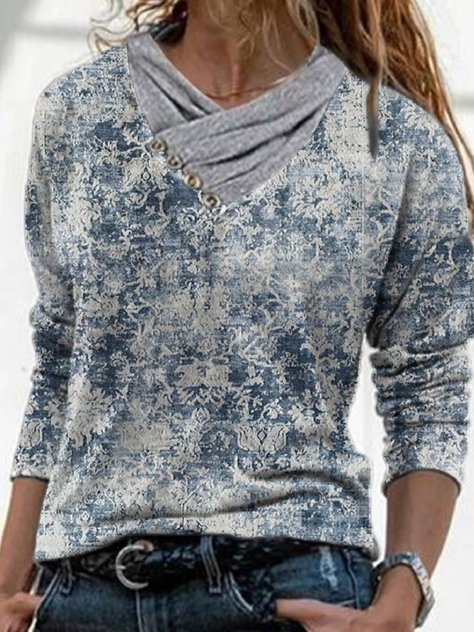 Tribal Casual Cowl Neck Tops