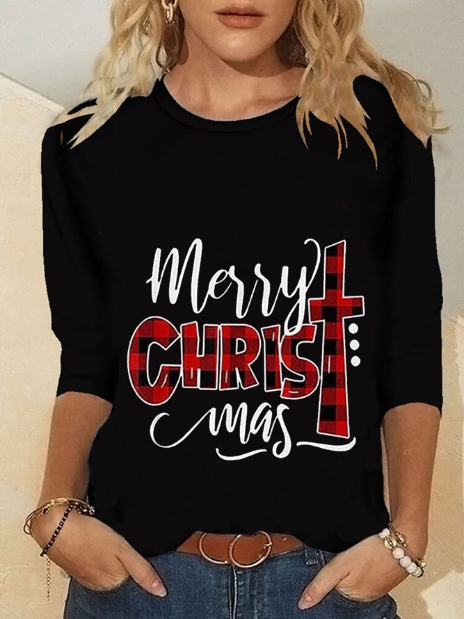 Christmas Xmas Long Sleeve Round Neck Printed Top T-shirt Xmas T-shirt
