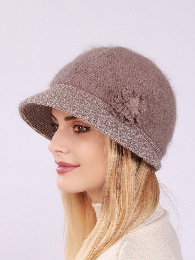 Simple Faux Flower Wool Bucket Hat