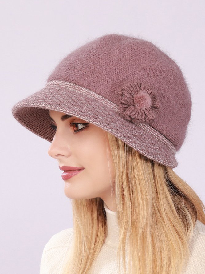 Simple Faux Flower Wool Bucket Hat