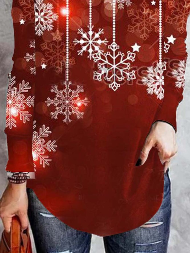 Christmas Snowman V Neck Cotton Blends T-shirt Xmas T-shirt