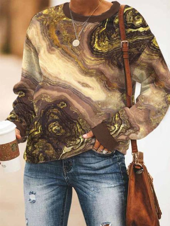 Casual Long Sleeve Crew Neck Printed Sweatshirts