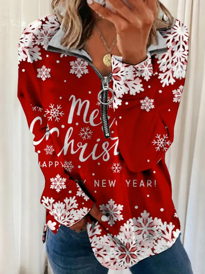 Christmas Xmas Long Sleeve Plus Size Printed Top Sweatshirt Xmas Hoodies