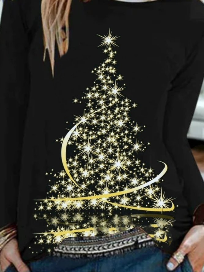 Christmas Xmas Long Sleeve Round Neck Printed Top T-shirt Xmas T-shirt