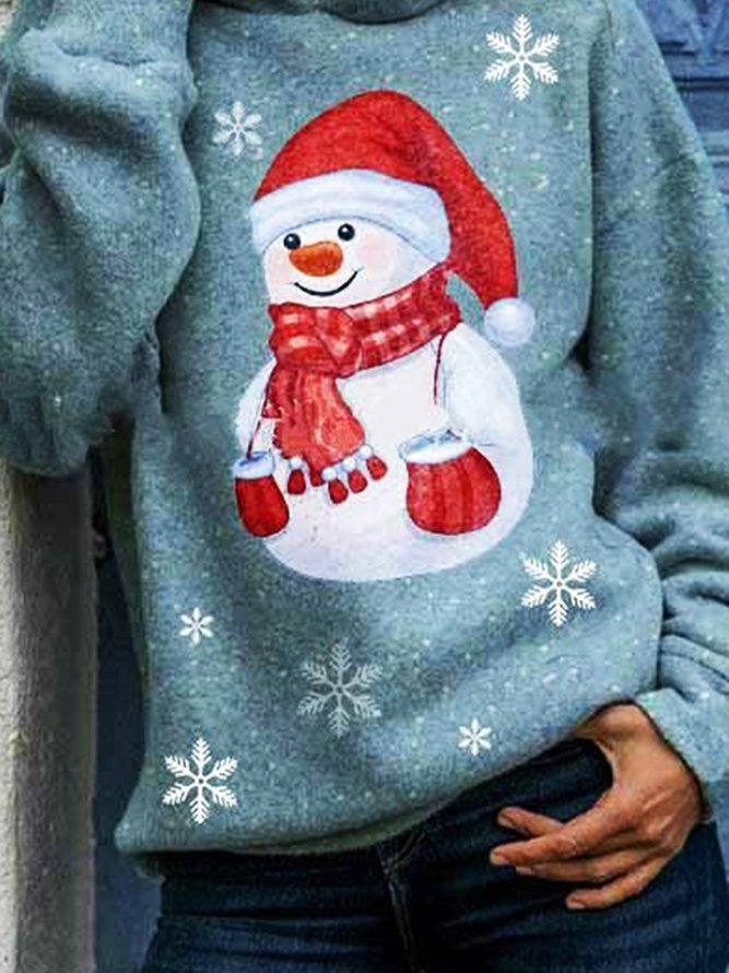 Christmas Snowman Printed Hooded Casual Loosen Sweatshirt Xmas Hoodies
