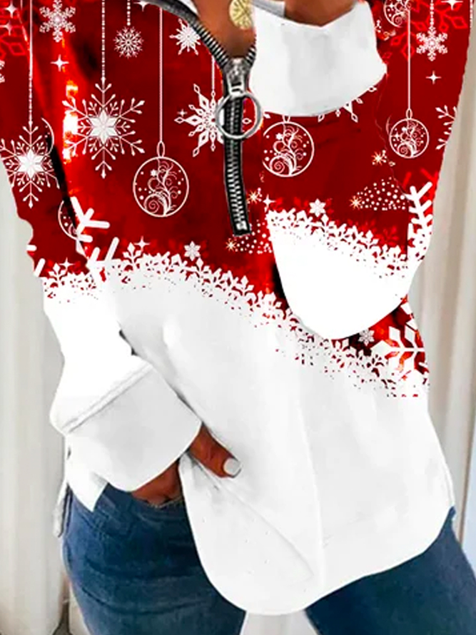 Lapel Casual Cotton Blends Christmas Hoodies & Sweatshirts