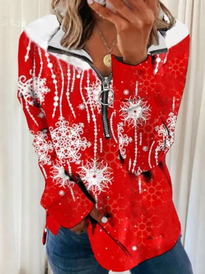 Christmas Xmas Long Sleeve Plus Size Printed Tops Sweatshirts