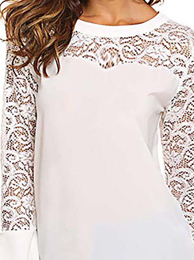 Lace Long Sleeves Solid Tops