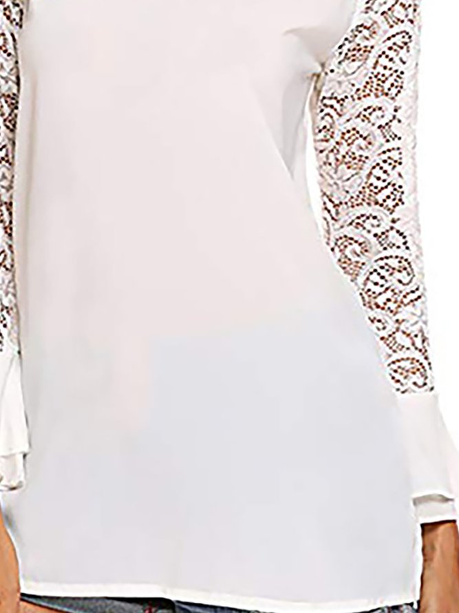 Lace Long Sleeves Solid Tops