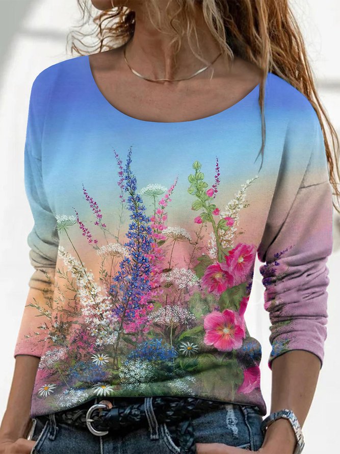 Casual Floral Printed Long Sleeve Shirt & Top