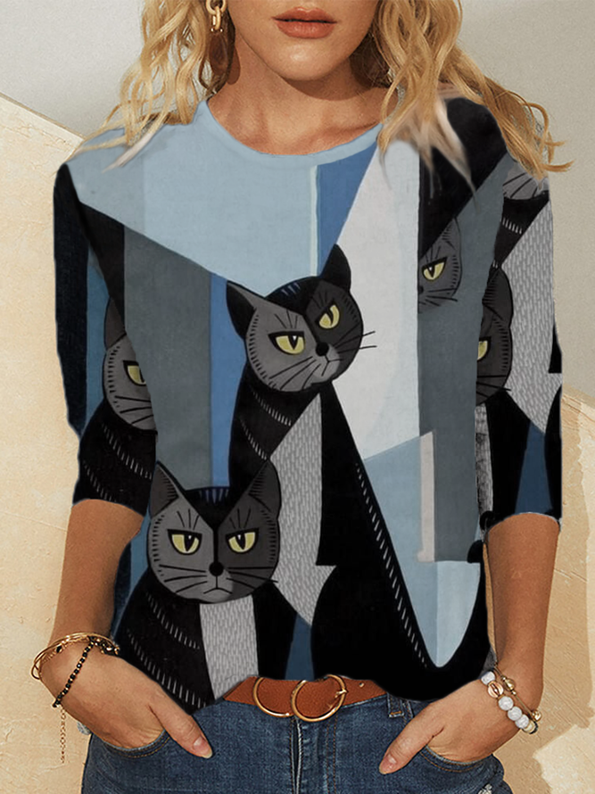 Plus size Cat Printed Tshirt zolucky