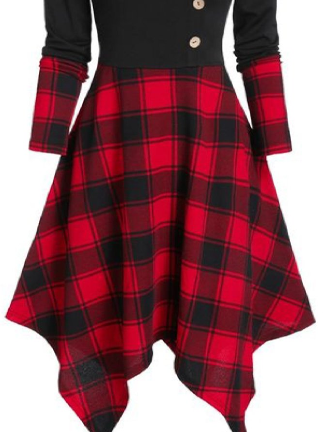 Casual Cowl neck Checked/Plaid Long Sleeve Knitting Dress