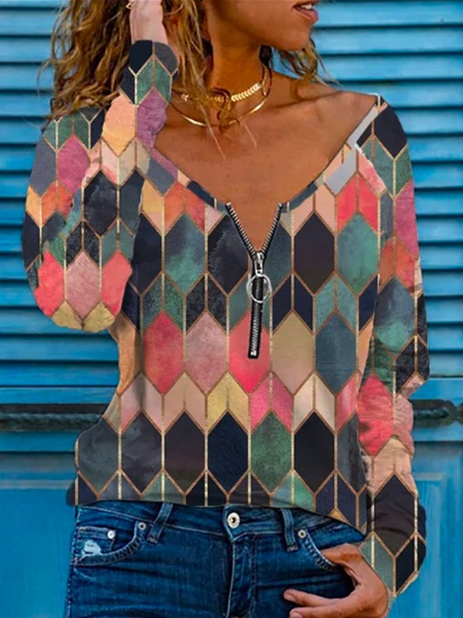 Cotton Blends V Neck Tops