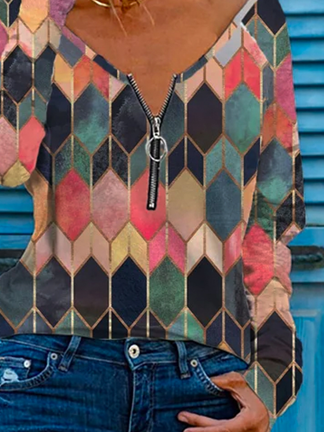 Cotton Blends V Neck Tops