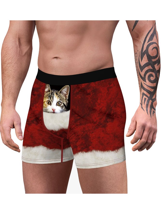 Men's Christmas Cat Print Boxer Briefs