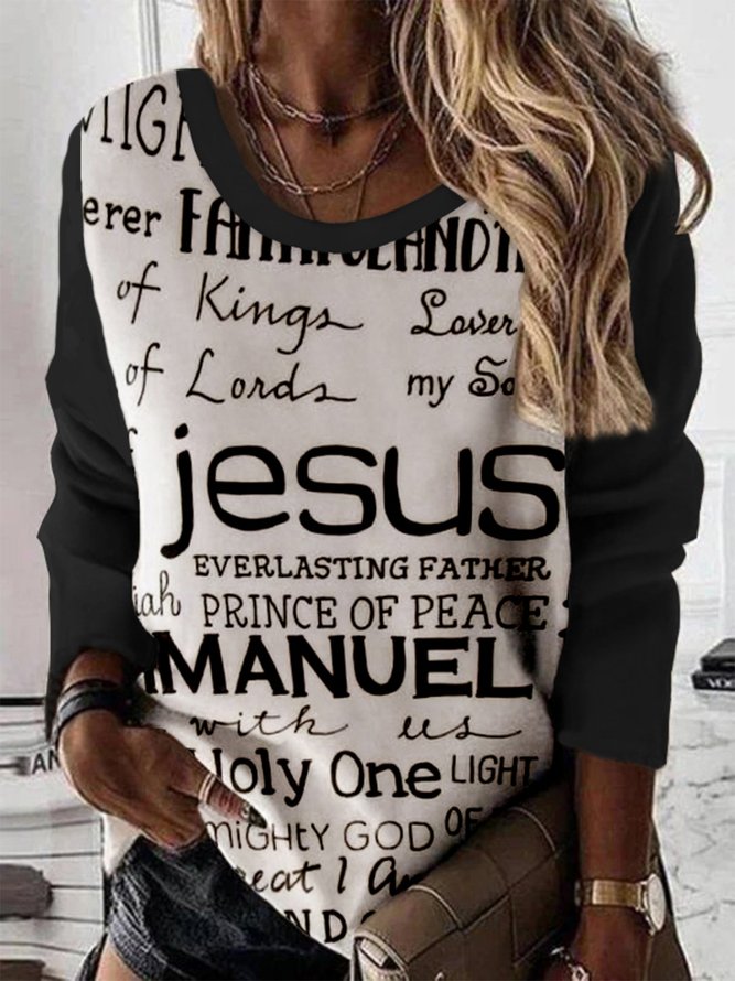 Jesus Letters Printed Long Sleeve Plus Size Casual Sweatshirts